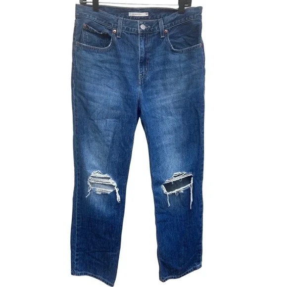 Levi's Low Pro Straight Jeans Women Blue Distressed Ripped Leg Mid Rise 30 - Picture 4 of 7
